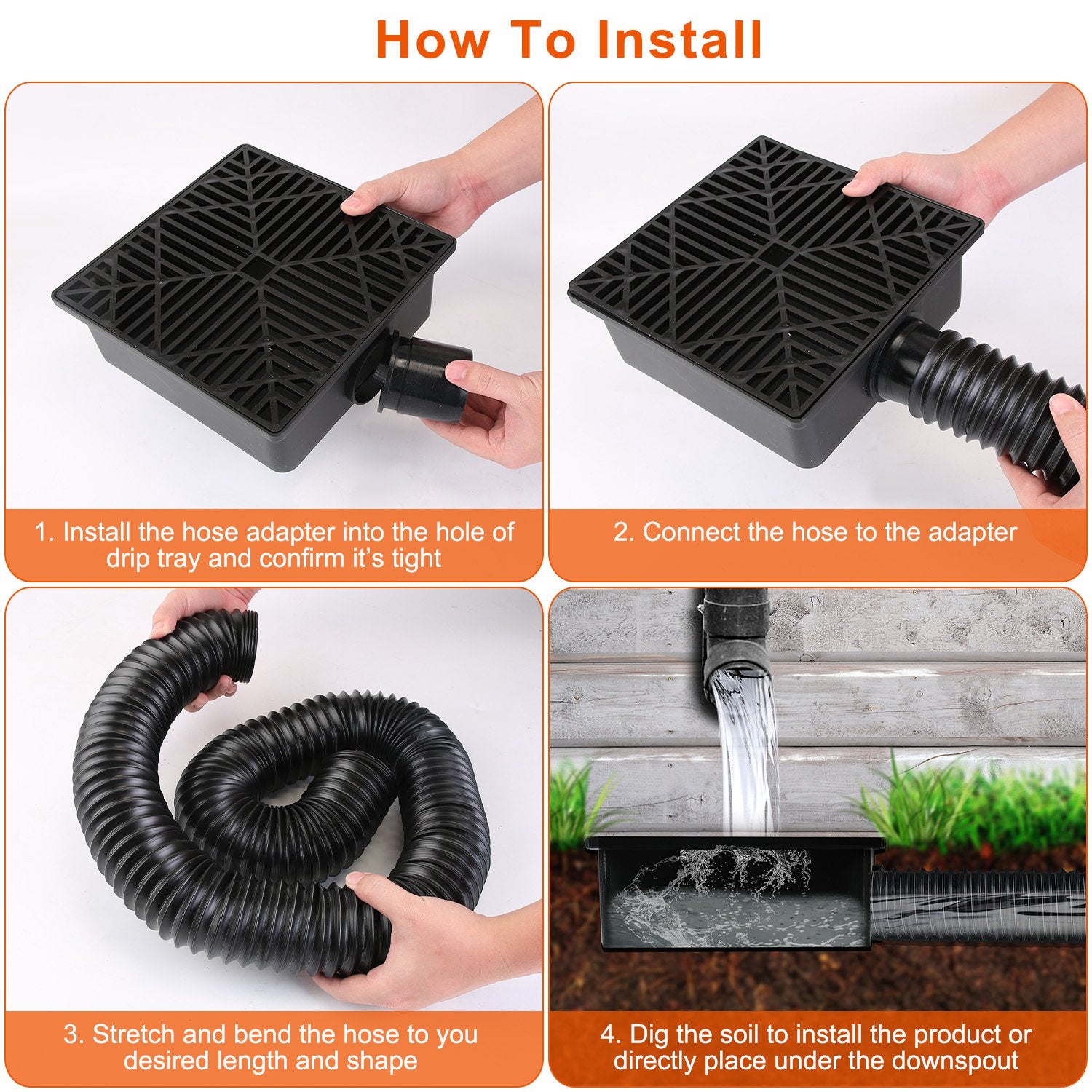 2Pcs Gutter Downspout Extension Low Profile No Deep Digging Catch Basin Downspout Extender With 4.9FT Flexible Extendable Hose For House Foundation Protection