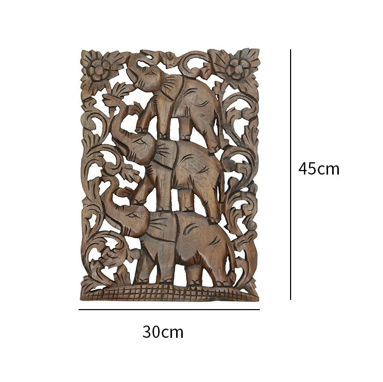 Elephant Solid Wood Carved Board Handicraft Wall Decoration