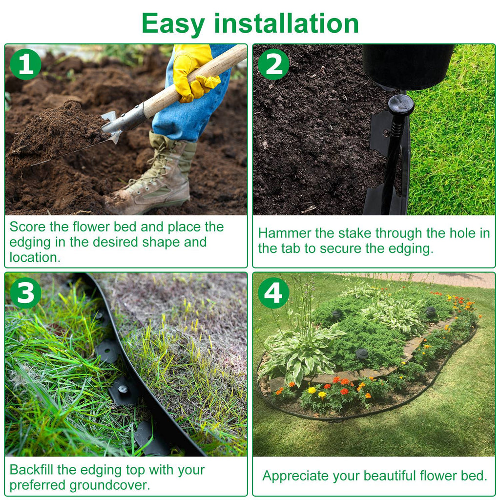 1Pc 32.8FT Non-Digging Plastic Garden Edging Kit Plastic Garden Border With 30 Spikes 2In Tall Border Edging For Garden Lawn Yard Flower Beds