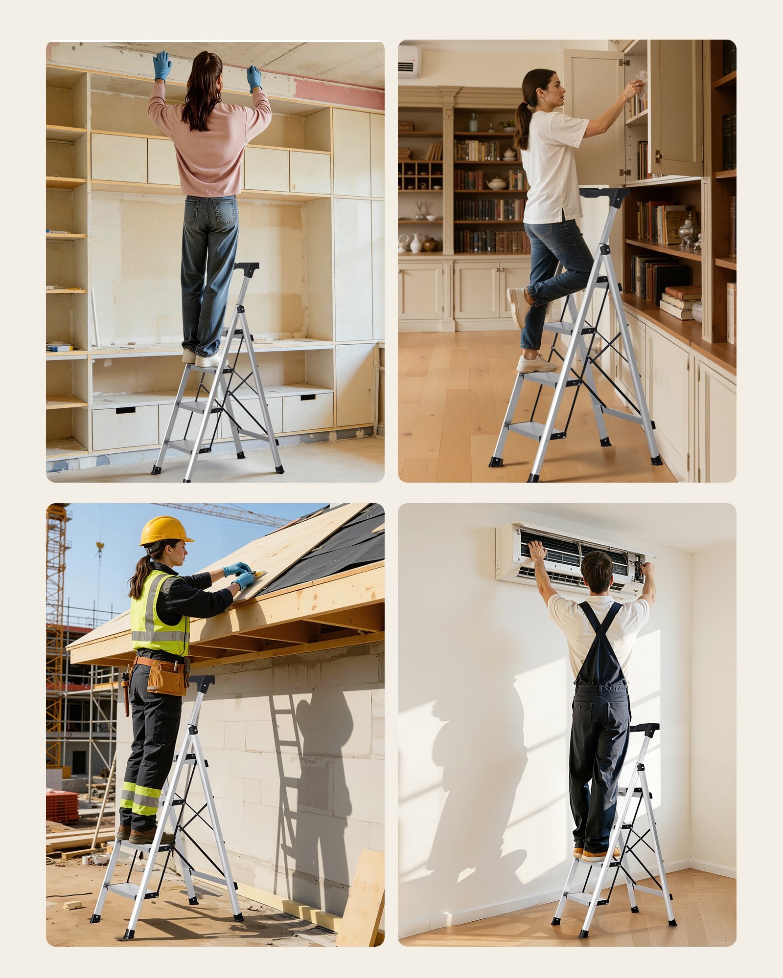4 Step Ladder, Folding Step Stool With Wide Anti-Slip Pedal And Comfort Handgrip, 330 Lbs Capacity Portable Aluminum Stepladder, Multi-Use For Kitchen, Home, Warehouse And Office, Silver