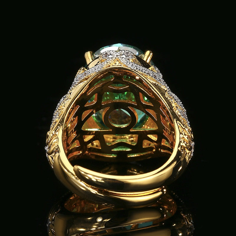 New Arrival Jewelry Copper Base Gold Plated  Gemstone Vintage Oval Ring, Adjustable Size