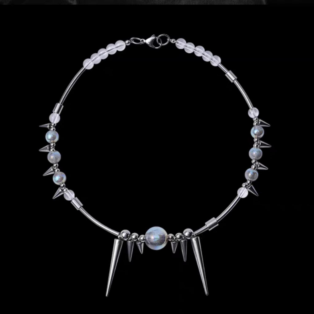 Handmade Heavy-Duty Beaded Necklace With Rivets