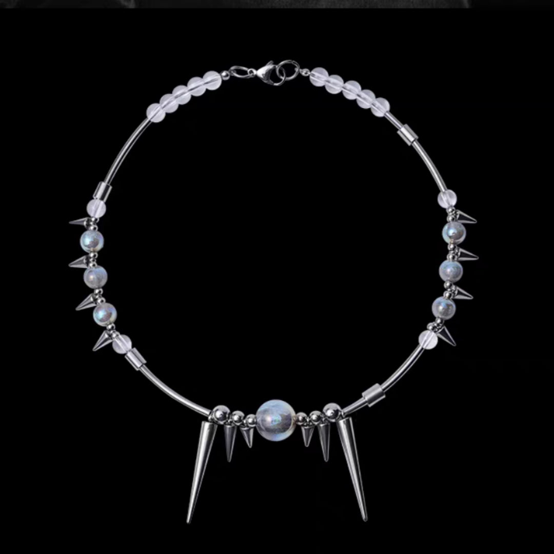 Handmade Heavy-Duty Beaded Necklace With Rivets