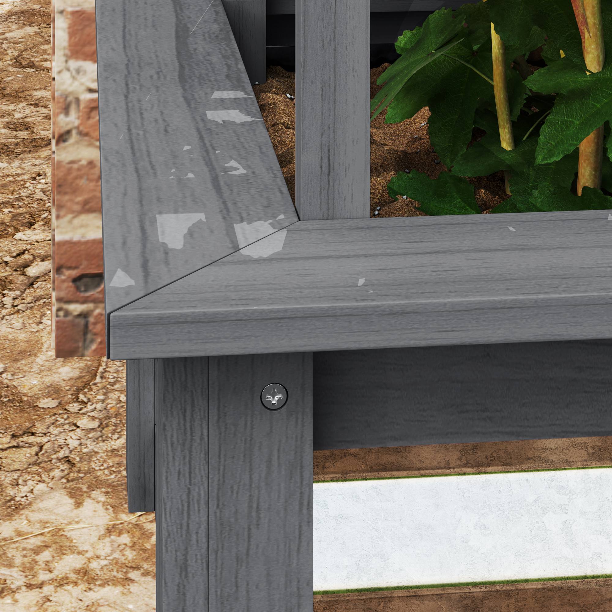 Wooden Raised Garden Bed with Trellis, Galvanized Planter Box Elevated Garden Bed for Garden, Patio, Gray