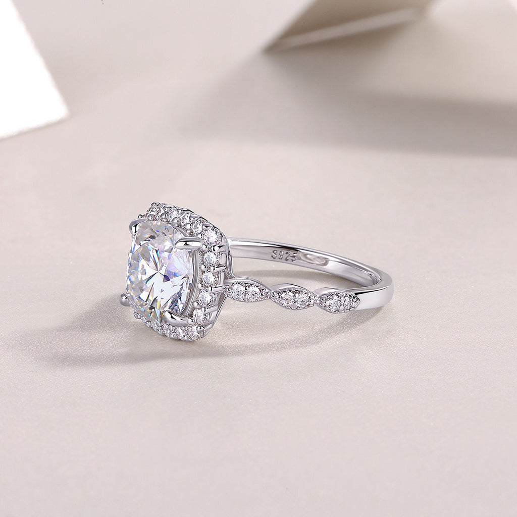 1Gorgeous Square Diamond - Set With Moissan S925 Sterling Silver And Platinum-plated Diamond Ring, Fashionable Diamond Jewelry Prohibit TikTok sales