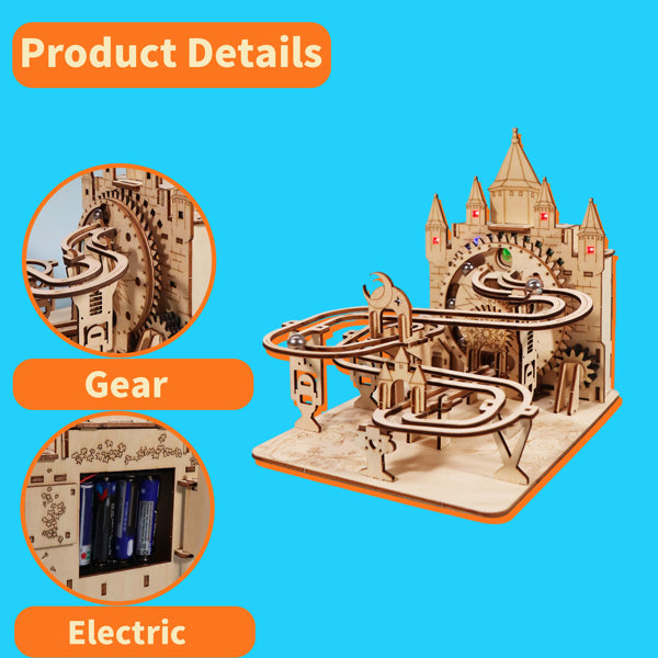 Electric 3D Wooden Puzzles Marble Run Model Kits Brain Teaser Puzzle DIY Handmade Christmas Gift(Without Battery)
