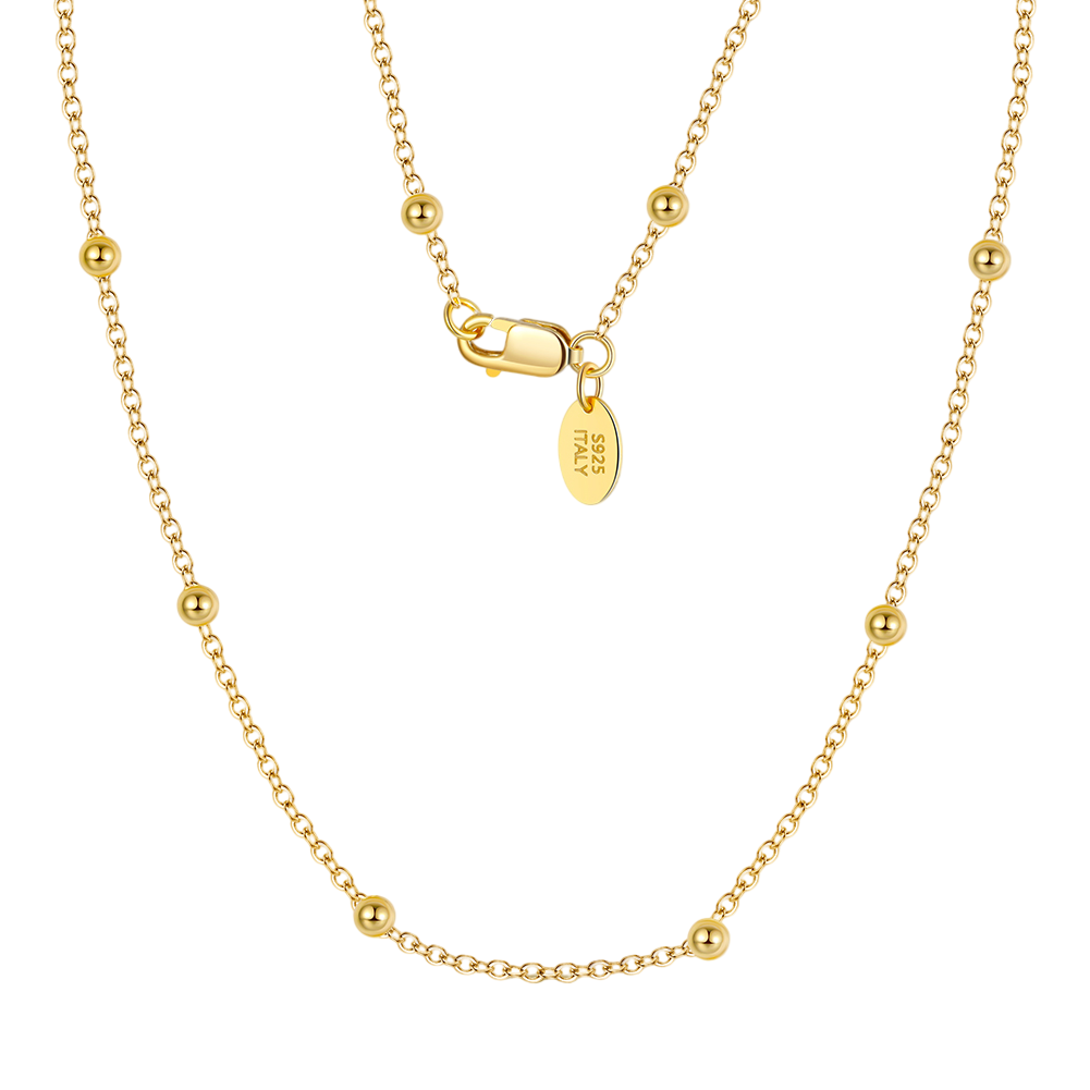925 Sterling Silver Elegant Gold-Plated Sterling  Necklace with Adjustable Length and Delicate Bead Accents - Made in Italy
