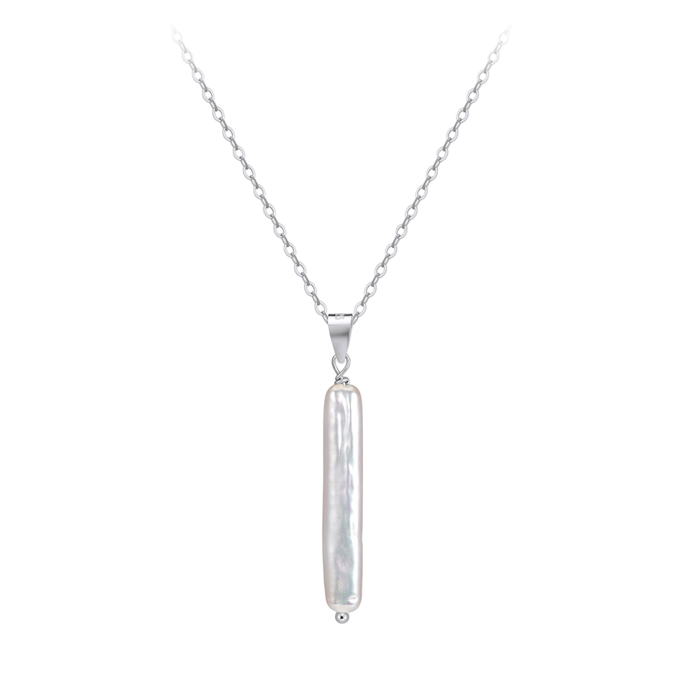 925 Sterling Silver Elegant Sterling  Baroque Pearl Cylindrical Pendant Necklace