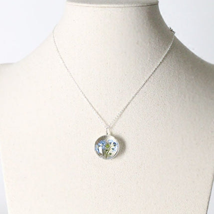 Handmade Dry Flower Glass Silver Plated Necklace