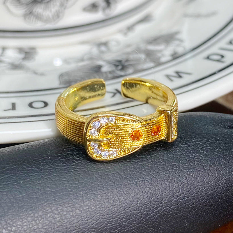 Retro Style Gold Enamel Ring Drip Oil Zircon Open Finger Ring