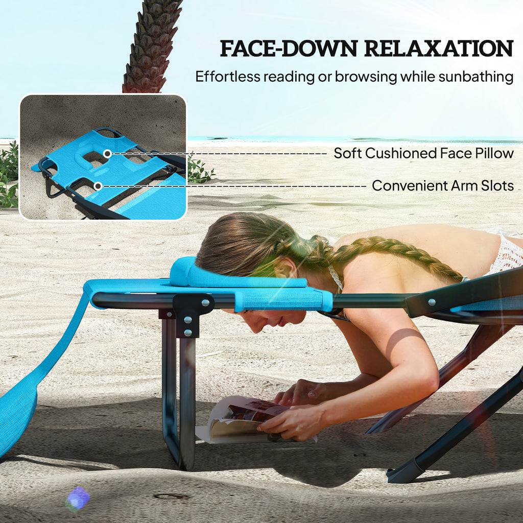 Folding Lounge Chair W Reclining Back, Light Blue