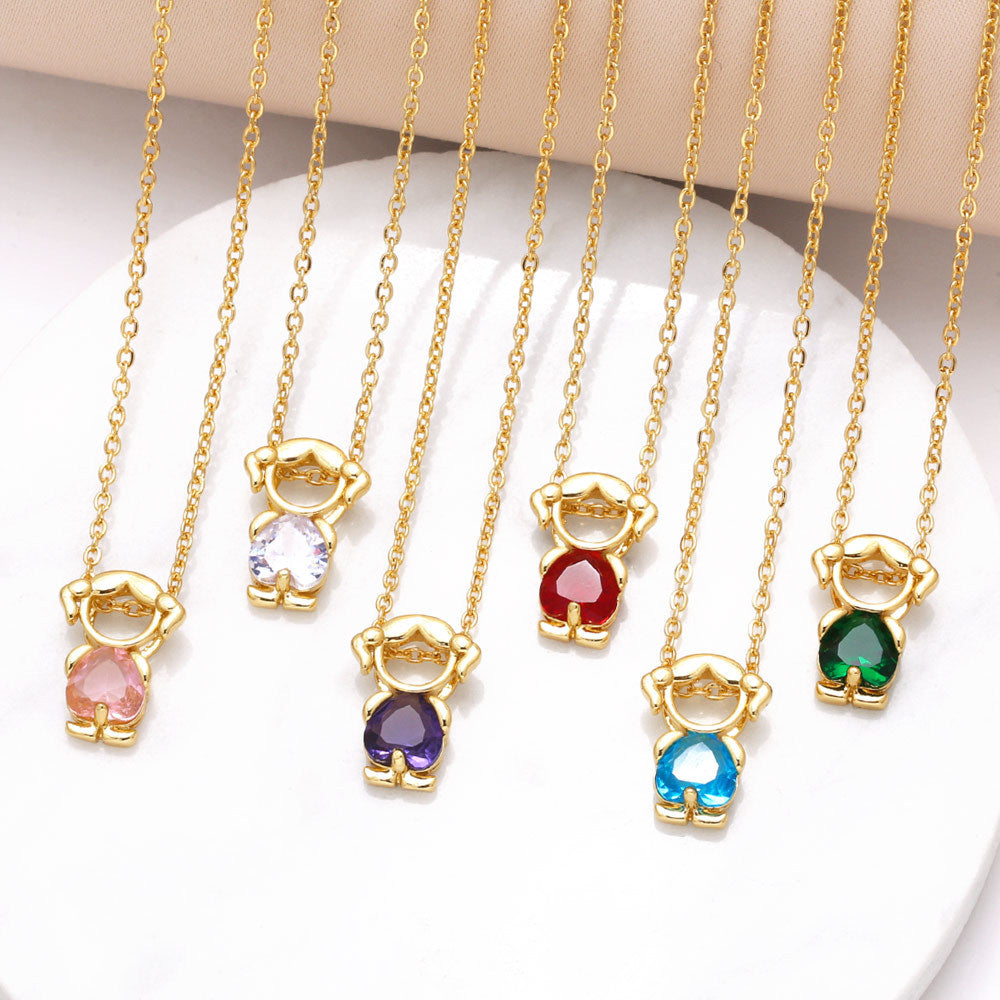 Copper Plated Real-gold Finished Heart Shaped Zircon Pendant Necklace