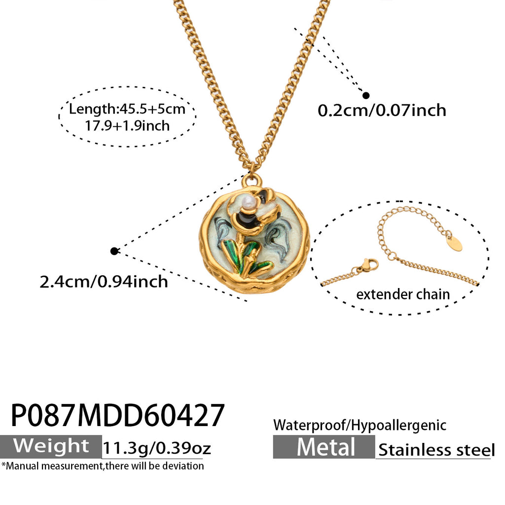 Retro Romantic Enamel-Painted Oil-Style Floral Necklace For Women
