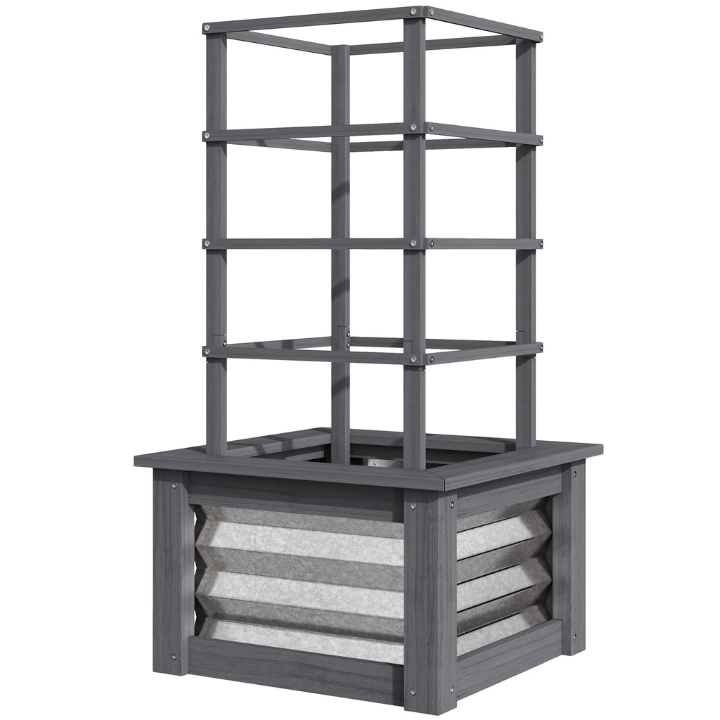 Wooden Raised Garden Bed with Trellis, Galvanized Planter Box Elevated Garden Bed for Garden, Patio, Gray