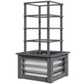 Wooden Raised Garden Bed with Trellis, Galvanized Planter Box Elevated Garden Bed for Garden, Patio, Gray
