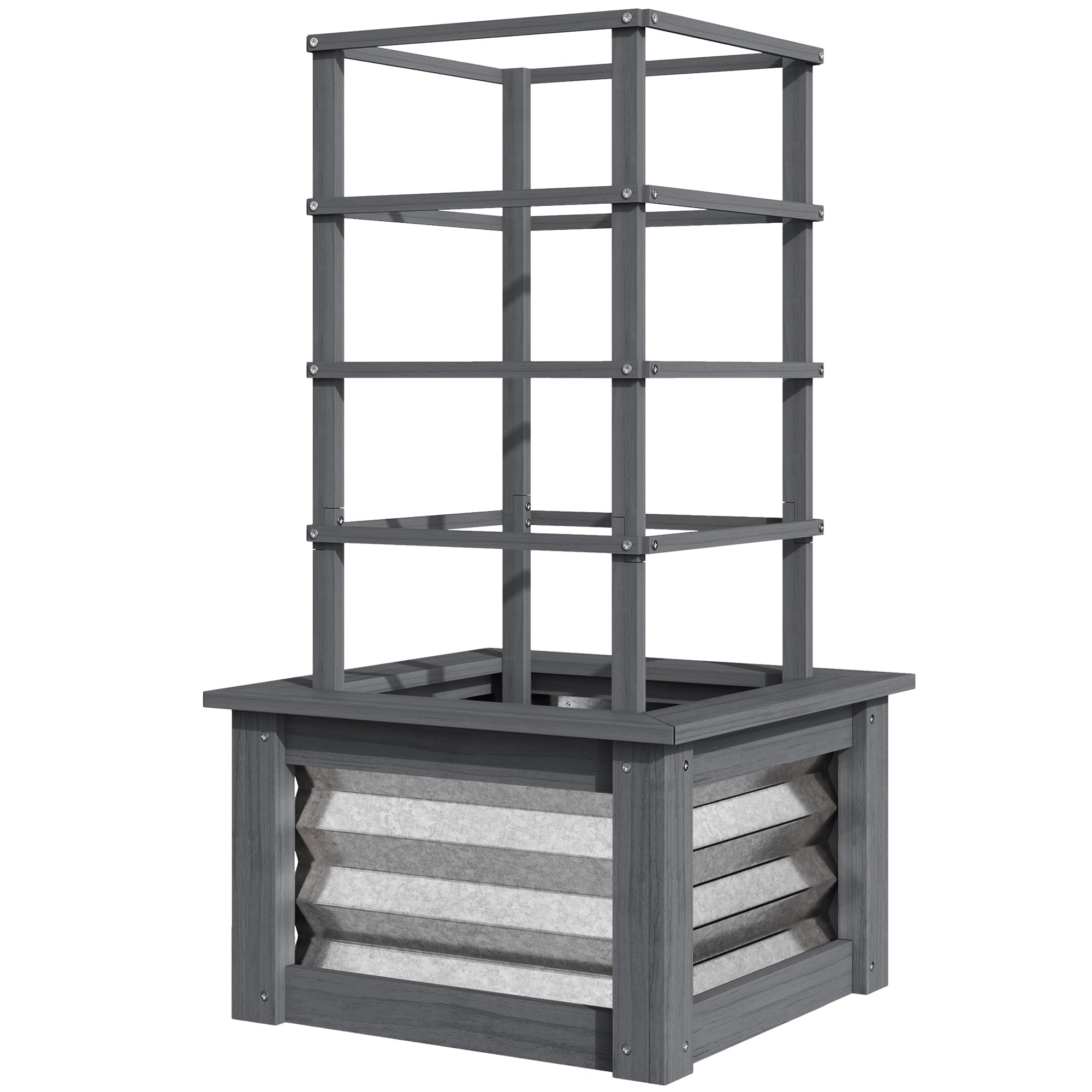 Wooden Raised Garden Bed with Trellis, Galvanized Planter Box Elevated Garden Bed for Garden, Patio, Gray