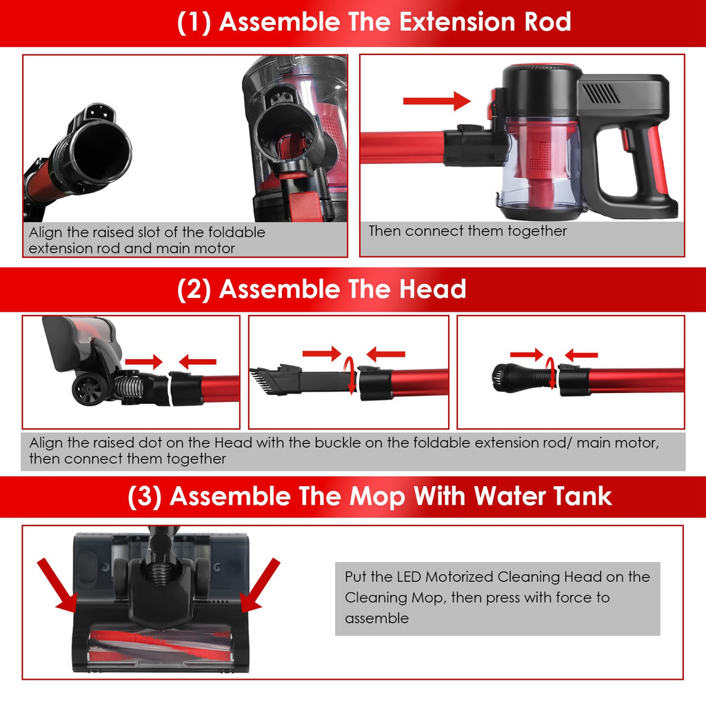 Cordless Vacuum Cleaner Lightweight Handheld Vacuum Upright Stick Floor Vacuum Battery Powered Mop With Lighting 2 Speeds 12000PA Suction 4 Tools Mount Bracket 180 Degree Foldable