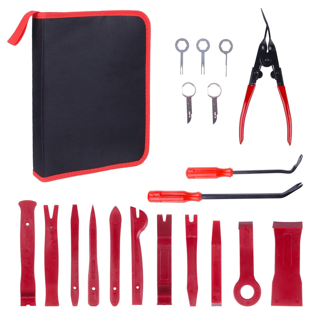 19pcs Auto Trim Removal Kits,Car Panel Removal Tool Car Interior Trim Kit Auto Clip Pliers Fastener Remover Pry Tool Set For Automotive Radio Stereo Dash