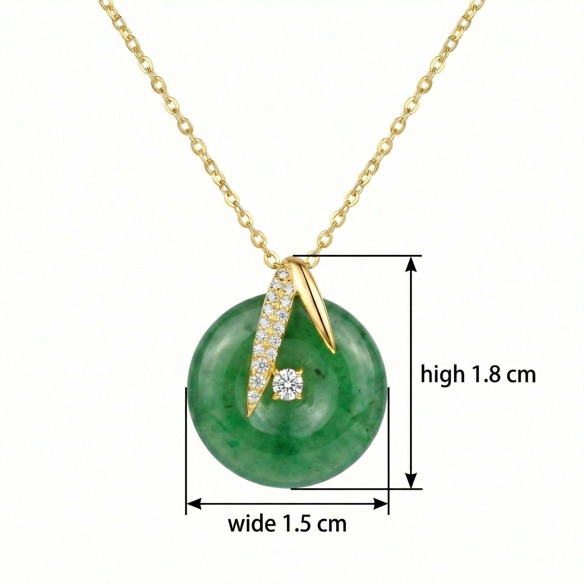925 Sterling Silver Elegant Green Jade Pi Disc Pendant Necklace Featuring Brilliant CZ Accents and Sophisticated Metal Chain