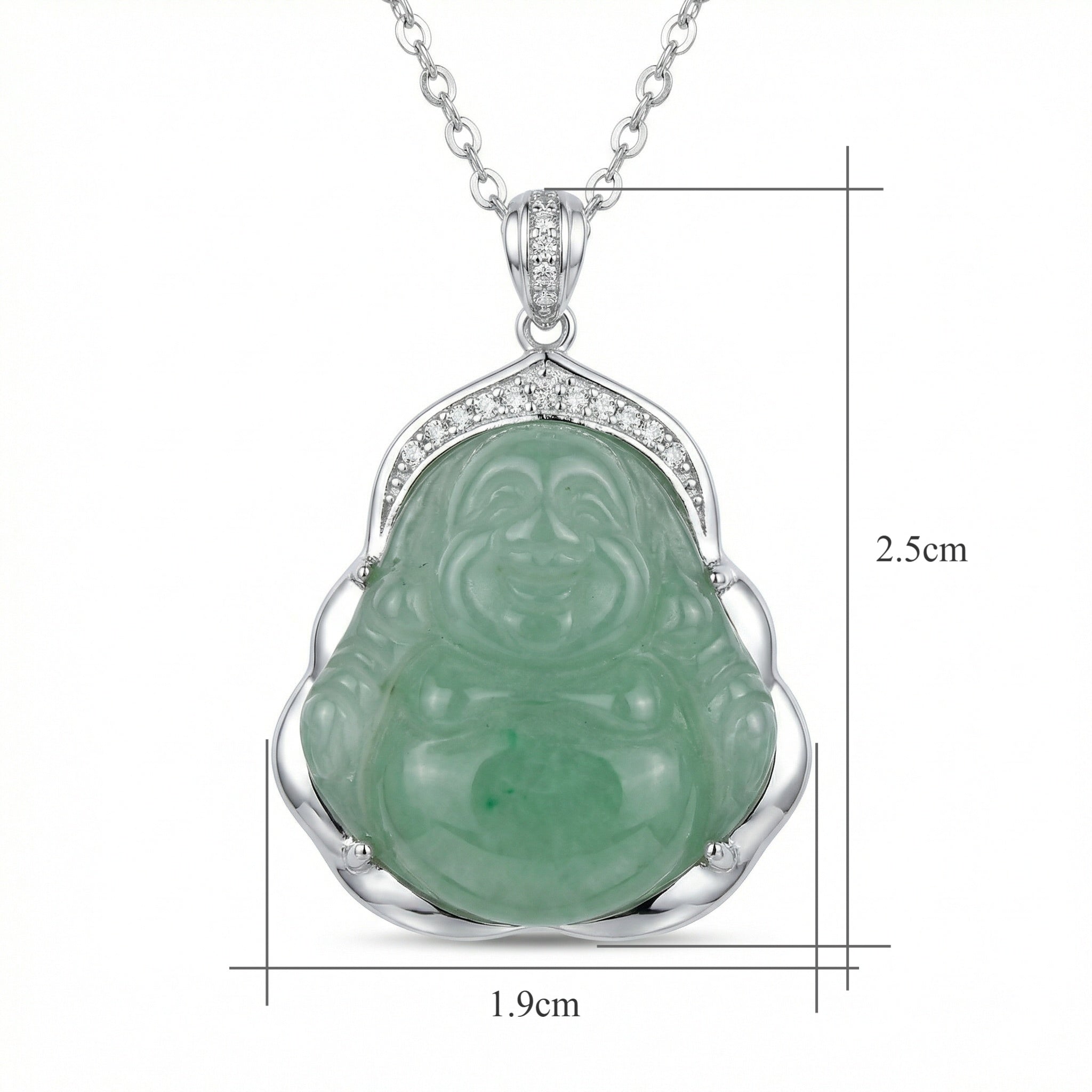 925 Sterling Silver Exquisite Green Jade Laughing Buddha Pendant Necklace in Sterling Silver with Shimmering Accents