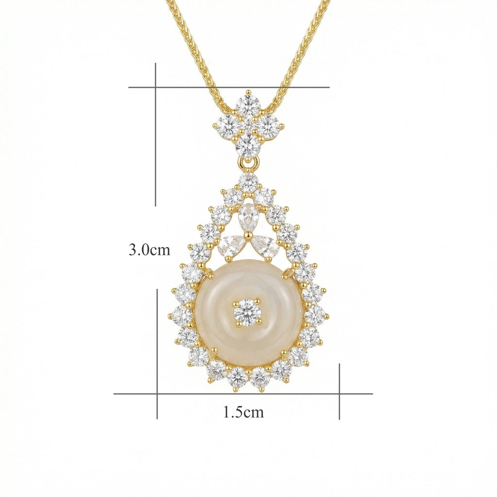 925 Sterling Silver Elegant Diamond Halo Teardrop Pendant Necklace with Central White Gemstone