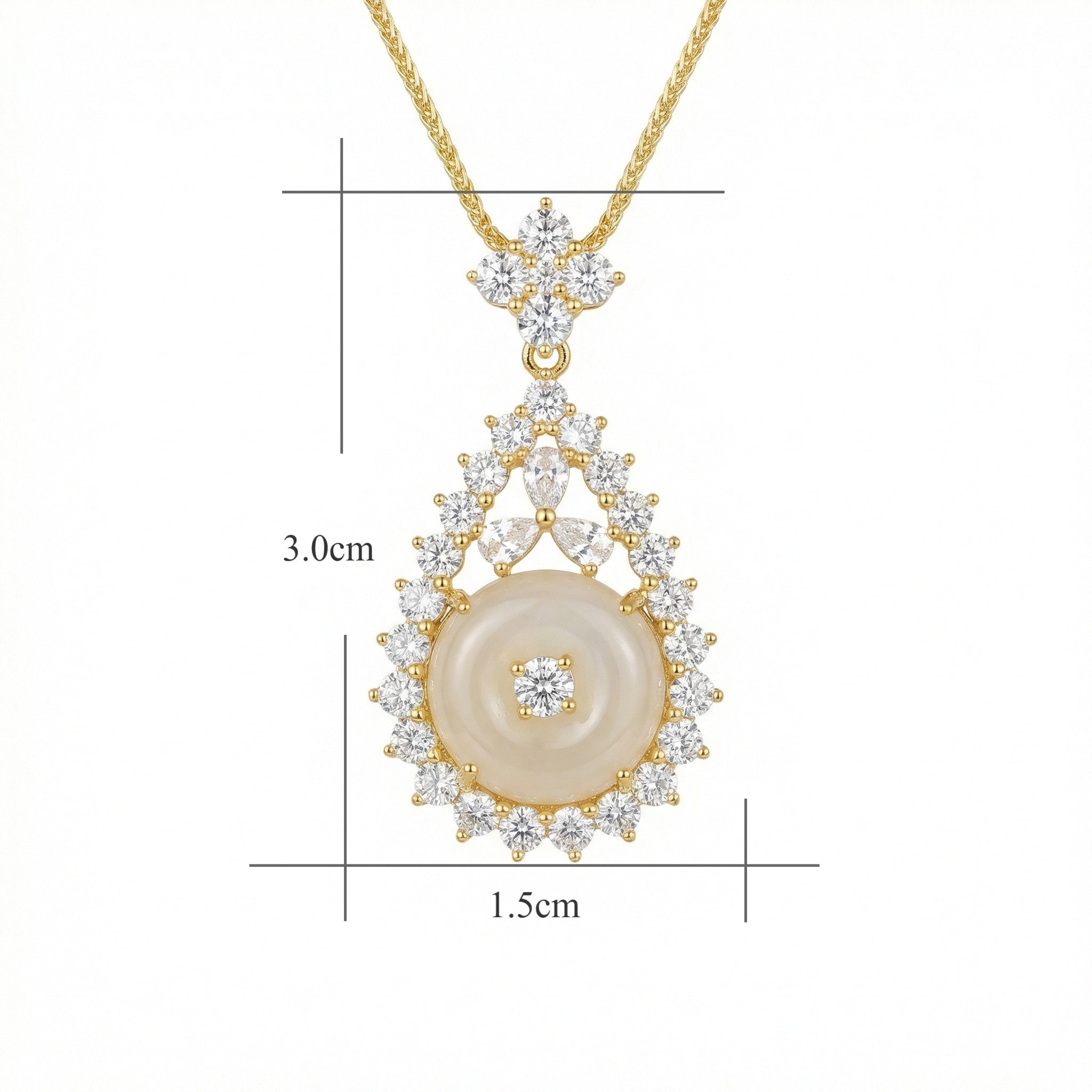 925 Sterling Silver Elegant Diamond Halo Teardrop Pendant Necklace with Central White Gemstone