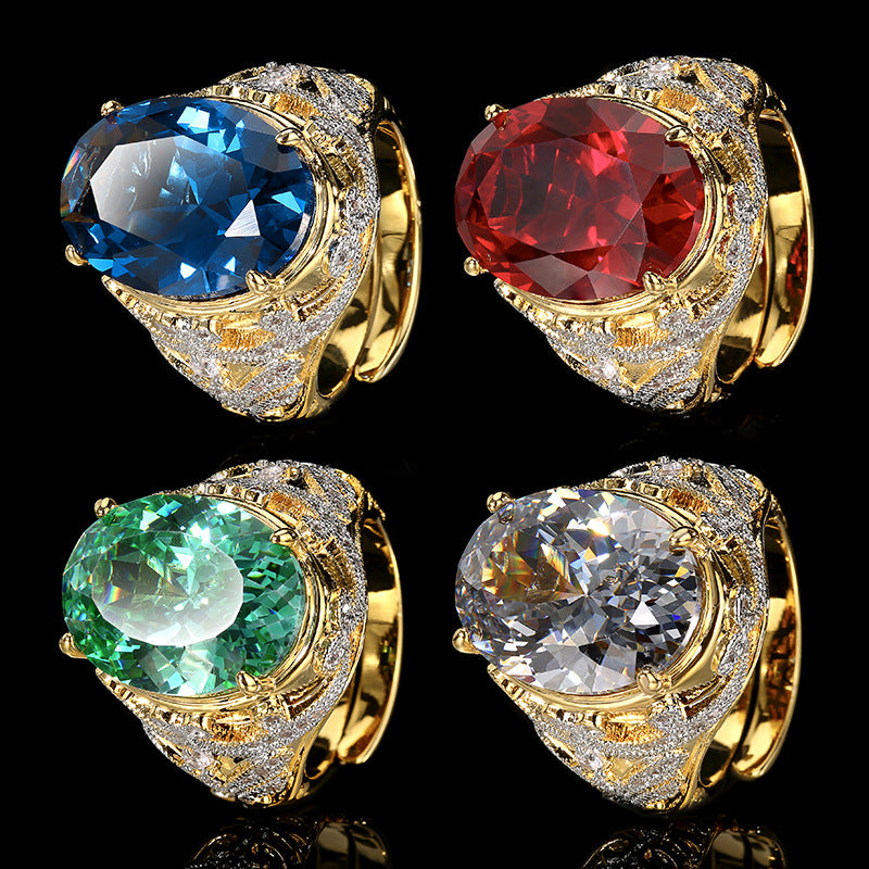 New Arrival Jewelry Copper Base Gold Plated  Gemstone Vintage Oval Ring, Adjustable Size