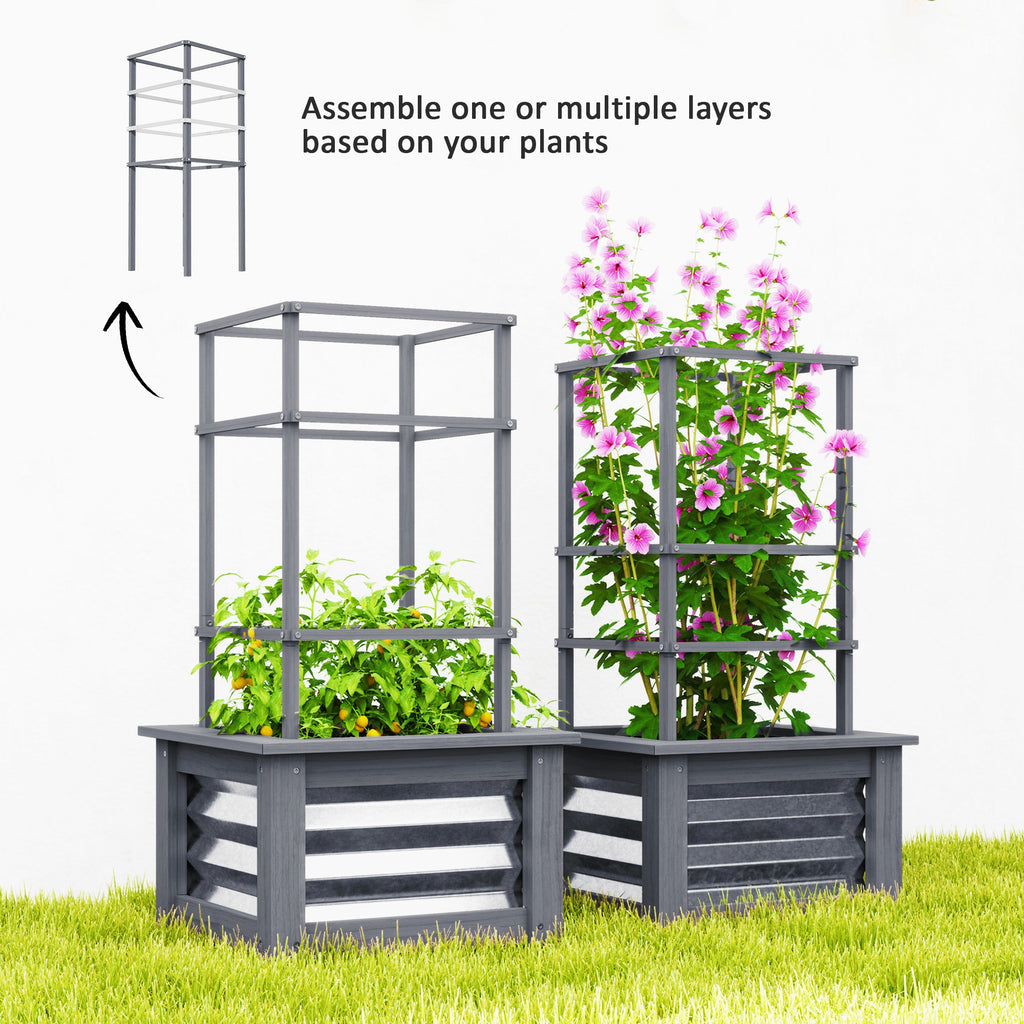 Wooden Raised Garden Bed with Trellis, Galvanized Planter Box Elevated Garden Bed for Garden, Patio, Gray
