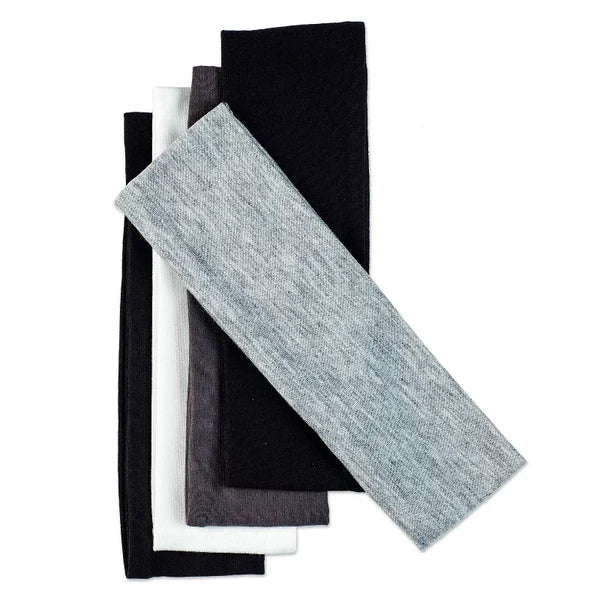 No Damage Stretch Fabric Headbands - Black/White/Grays - All Hair - 5pcs: Hair Styling, Securing Hair