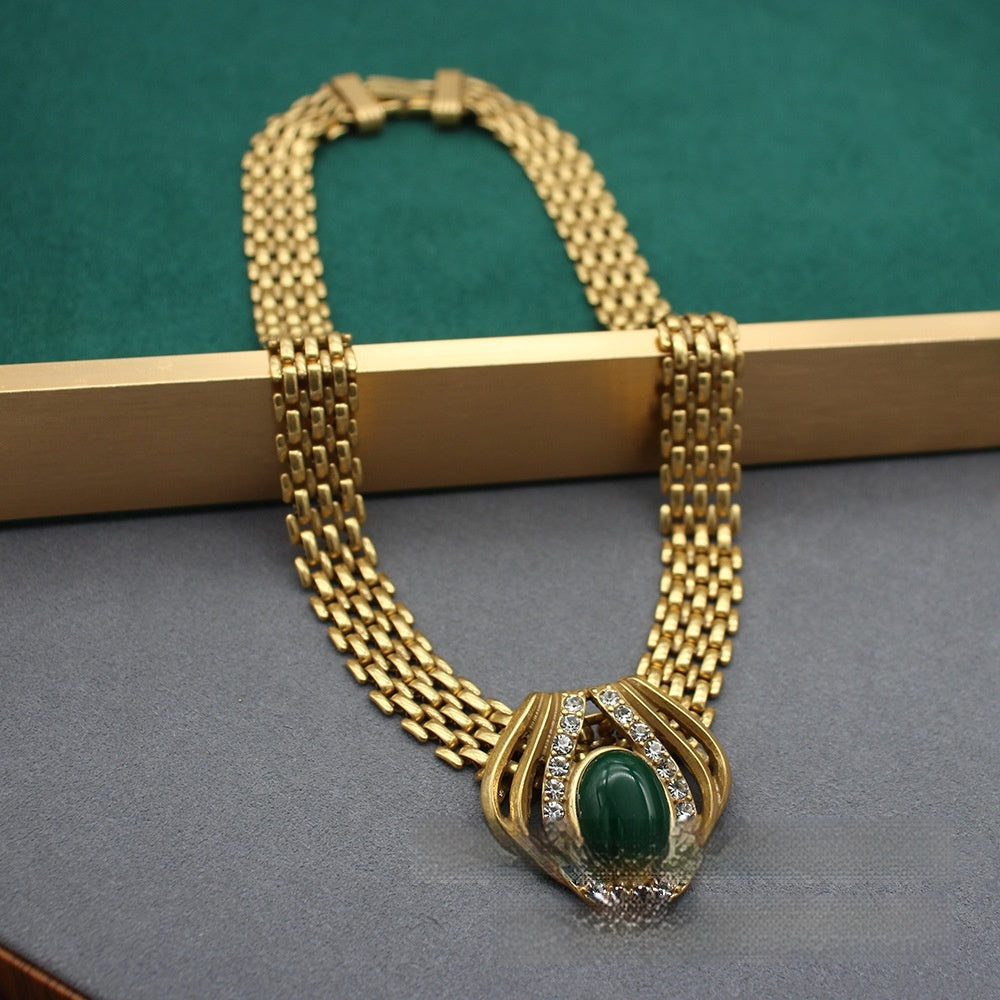 Handmade Necklace With Red And Green Agate Inlay