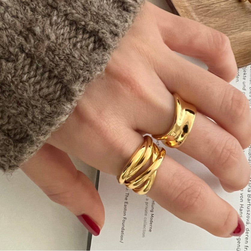 S925 Irregular Glossy Line Cross Ring, Ins Popular Fashion Minimalist Adjustable Band, Versatile Daily Wear Finger Ring