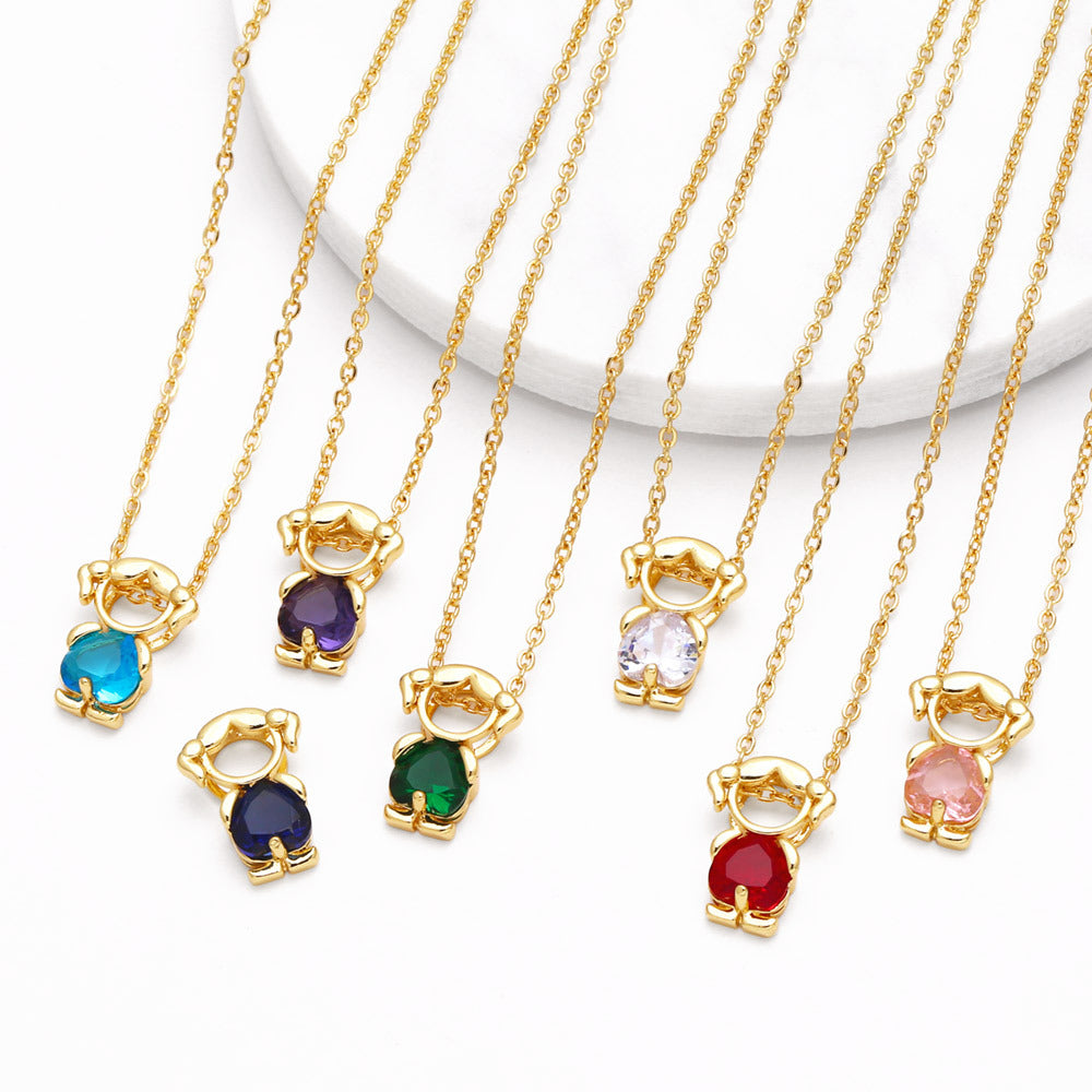 Copper Plated Real-gold Finished Heart Shaped Zircon Pendant Necklace