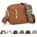 Handmade Women's Multi-Compartment Crossbody Bag & Wallet With Adjustable Strap, Golden-Tone Hardware, Zipper Closure - Premium Second-Layer Leather, 8.26x6.29, 6 Colors (Brown/White/Beige/Black/Blue/