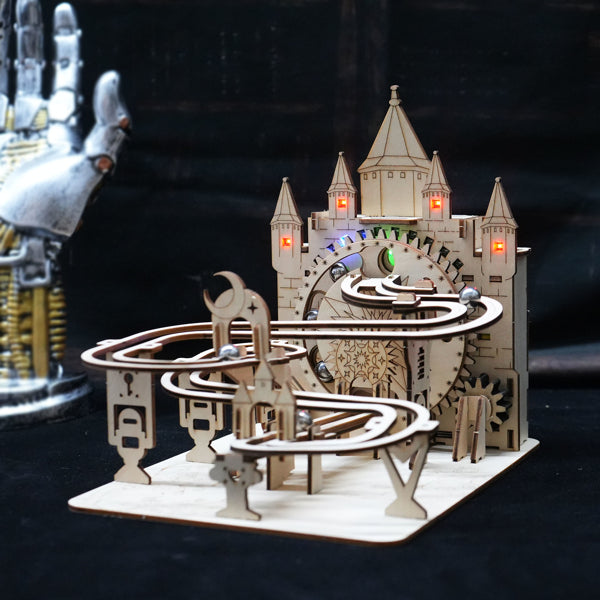 Electric 3D Wooden Puzzles Marble Run Model Kits Brain Teaser Puzzle DIY Handmade Christmas Gift(Without Battery)