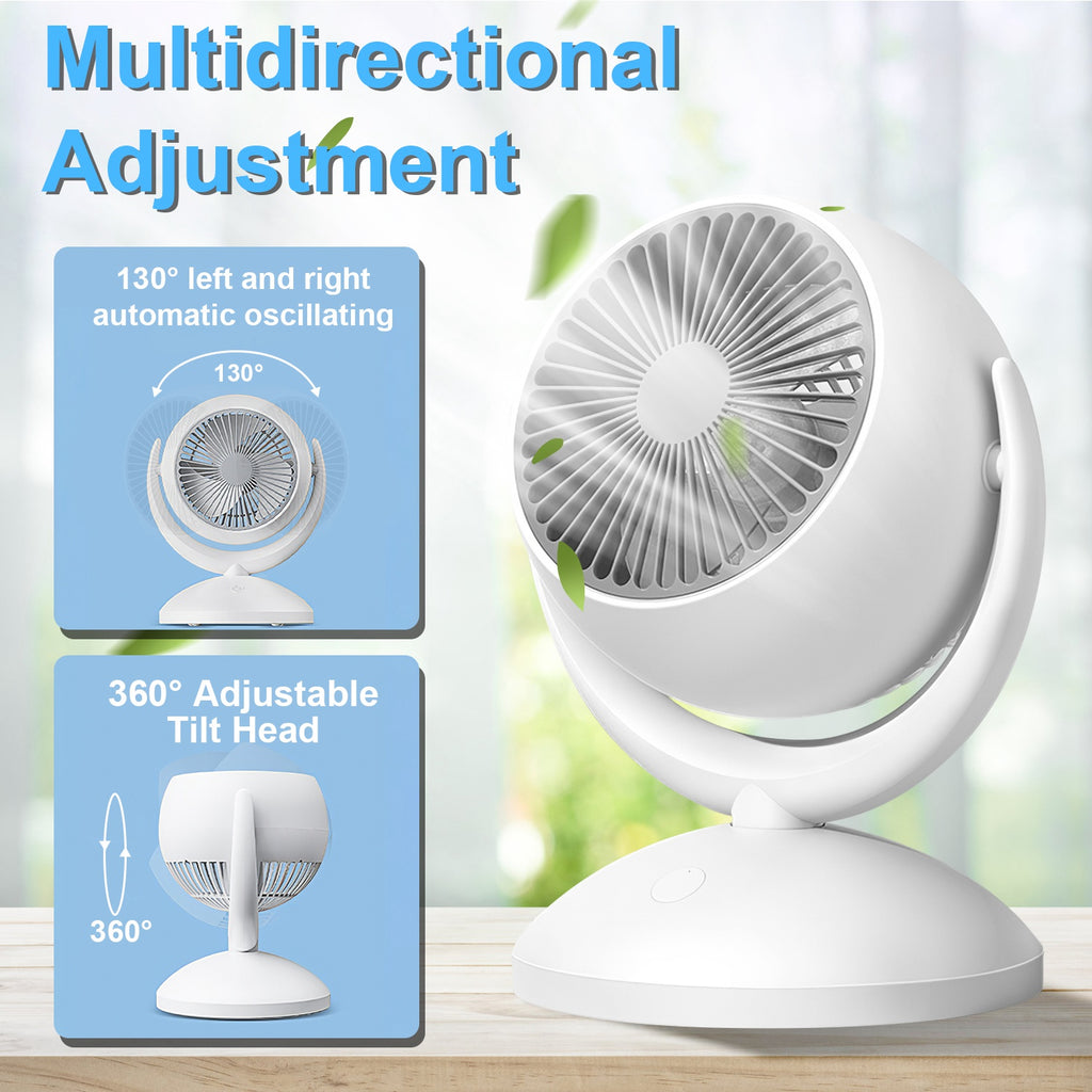 Air Circulator Desk Fan Portable Desktop Rechargeable Oscillating Fan With 4 Speeds 360 Degree Tilt Head Automatic Rotation Quiet 40dB Table Fan For Home Office Bedroom