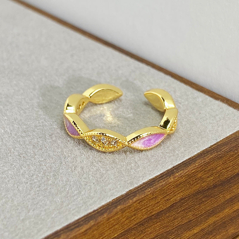 Full Zircon Retro Open Ring, Enamel Drip Oil Craft, Niche Trendy Finger Band