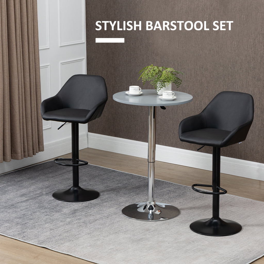 Bar Stools Set Of 2, Height Adjustable Swivel Barstools, PU Leather Kitchen Stools With Backs, Armrests And Footrest For Home, Counter And Dining Room, Black