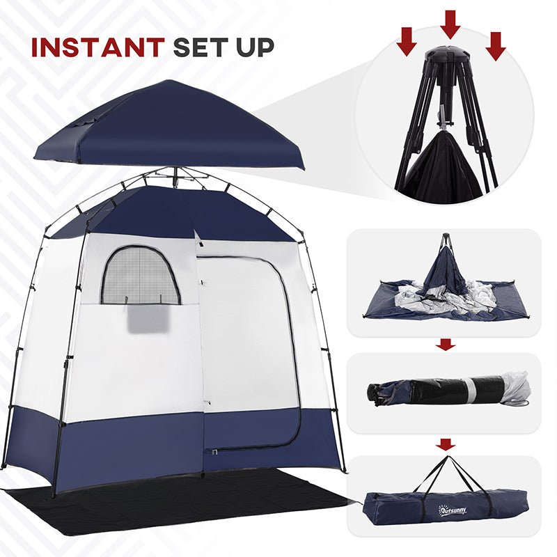 Two Room Pop Up Shower Tent With Shower Bag, Floor And Carry Bag, Blue