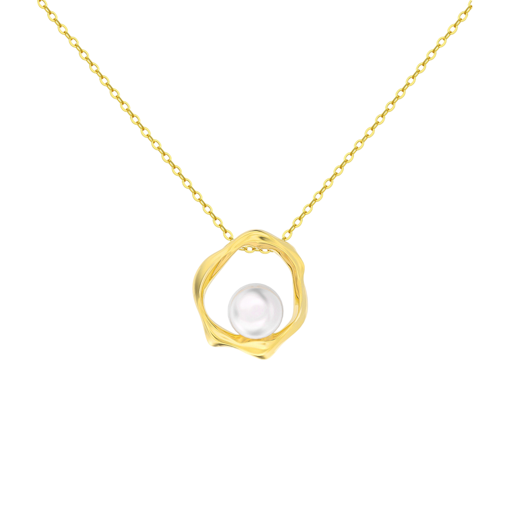 925 Sterling Silver Organic Wavy Pendant Necklace with Lustrous Floating Pearl Accent