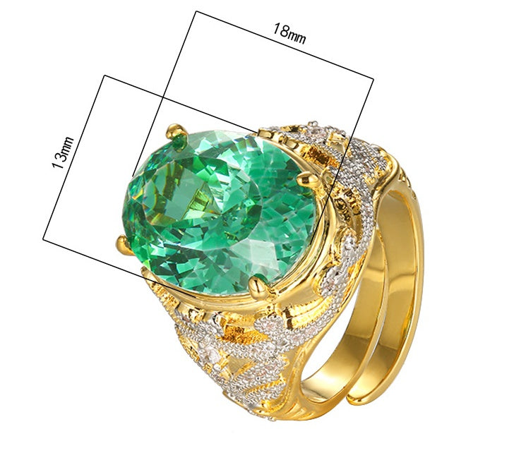 New Arrival Jewelry Copper Base Gold Plated  Gemstone Vintage Oval Ring, Adjustable Size