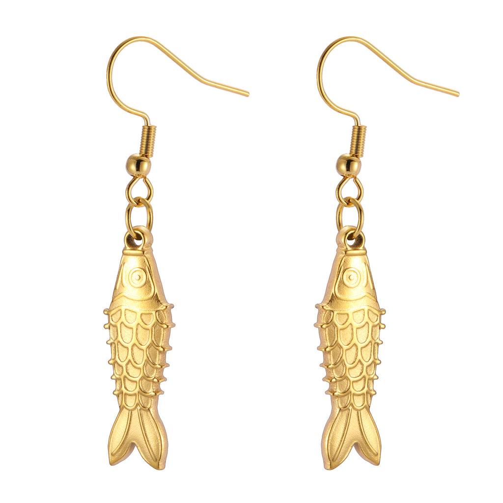 Three-dimensional Small Fish Pendant Stainless Steel Earrings