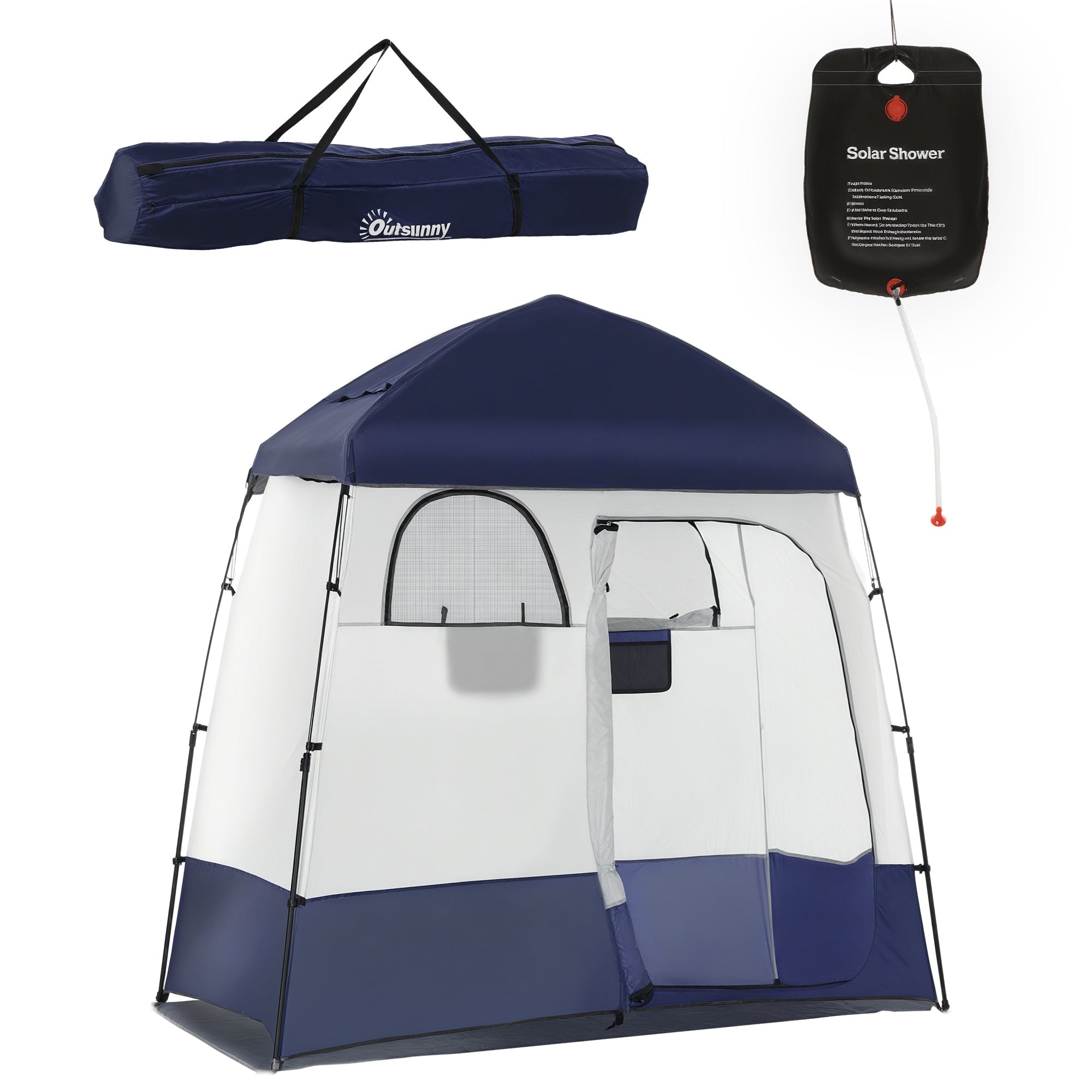 Two Room Pop Up Shower Tent With Shower Bag, Floor And Carry Bag, Blue