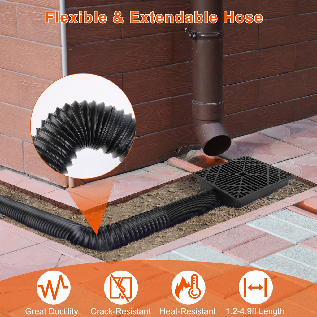 2Pcs Gutter Downspout Extension Low Profile No Deep Digging Catch Basin Downspout Extender With 4.9FT Flexible Extendable Hose For House Foundation Protection