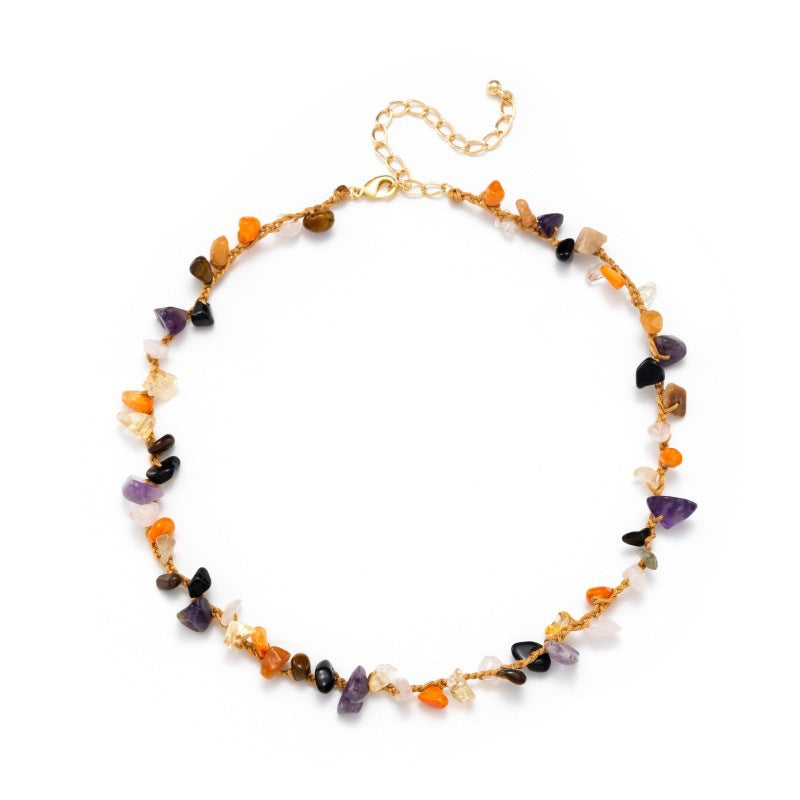 Jane Yin Beach Crushed Stone Handmade Hemp Rope Necklace