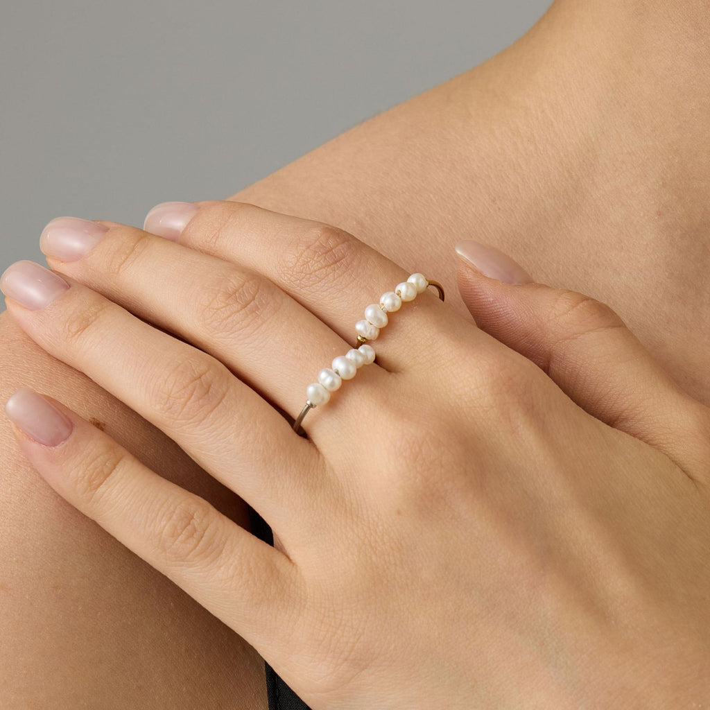 Stainless Steel Natural Freshwater Pearl Ring