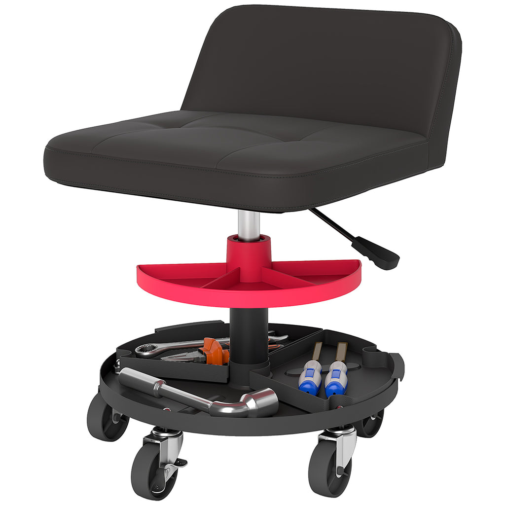 Rolling Creeper Garage Stool, 300 LBS Capacity Mechanic Stool With 360 Wheels, Tool Tray, Adjustable Height, Black