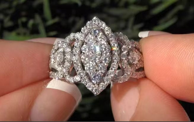 Super Sparkling Heavy Full Paved Zircon Ring European American Exaggerated Band