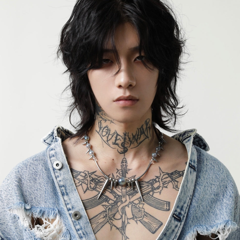 Handmade Heavy-Duty Beaded Necklace With Rivets