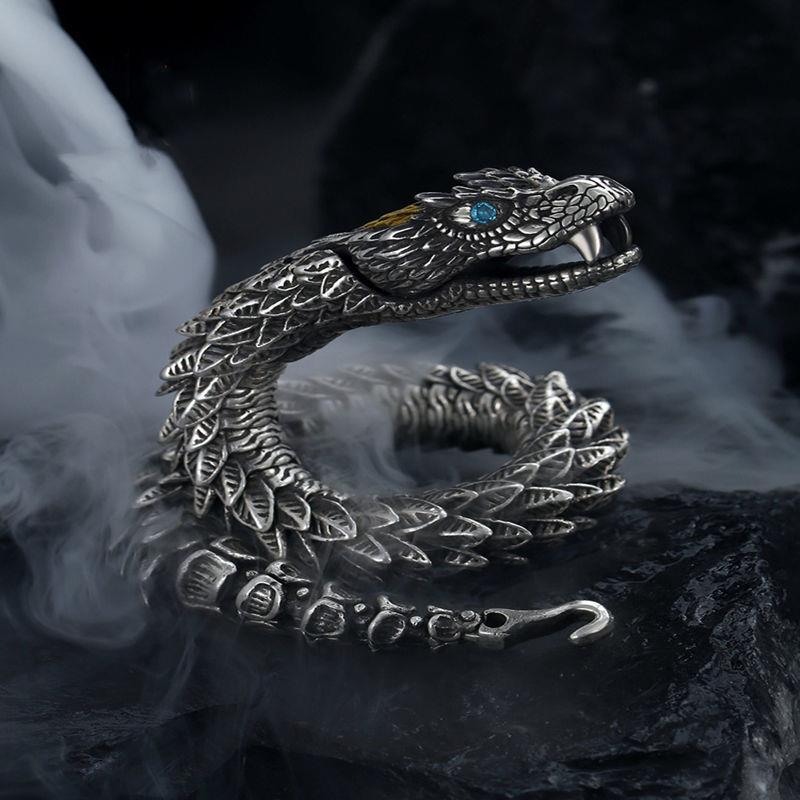 Black Snake Silver-plated Bracelet Men's Retro Style