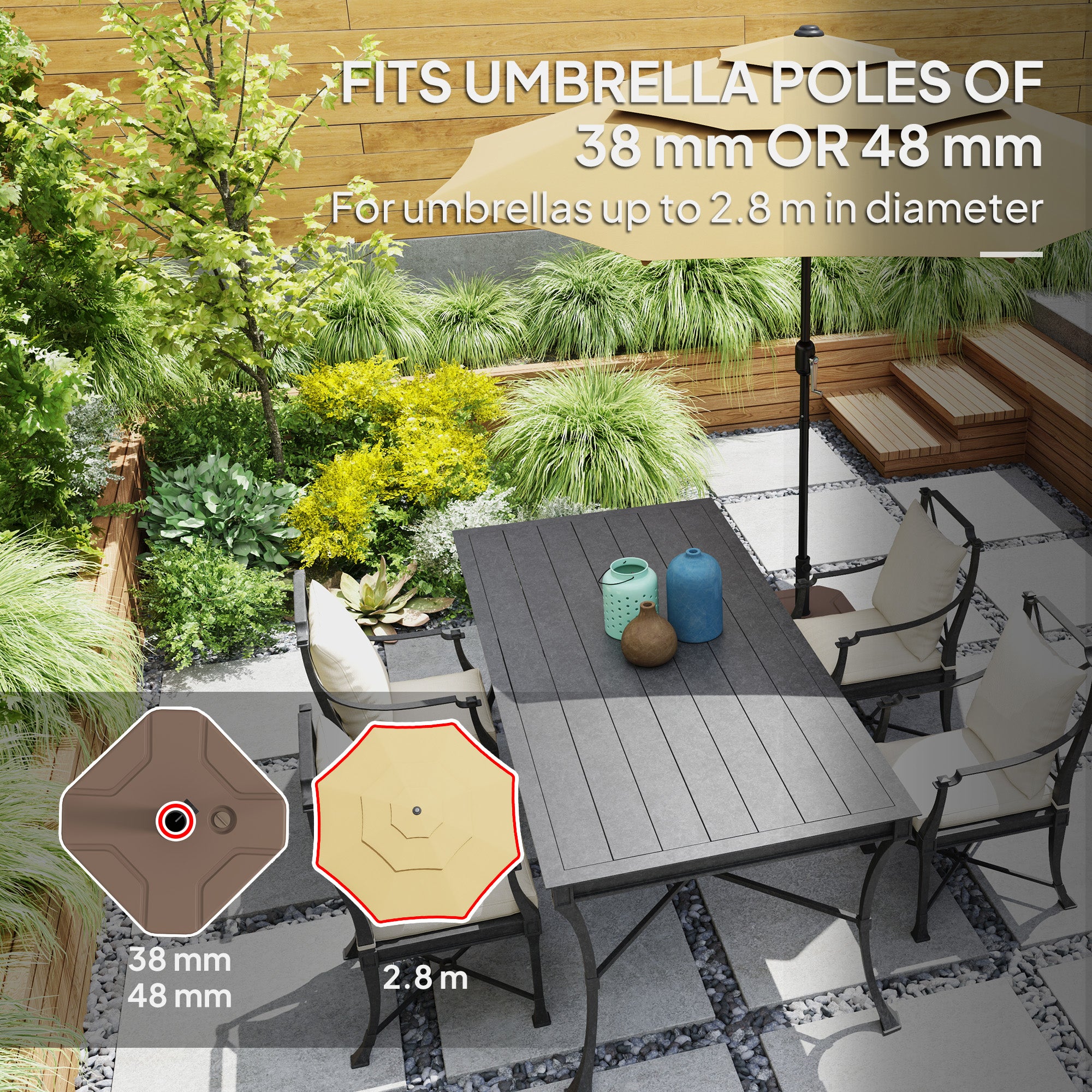 Square Patio Umbrella Base Holder, Heavy Duty Outdoor Umbrella Stand Base, Filled Up To 55lbs With Stand Or 44lbs With Water For Garden, Poolside, Brown